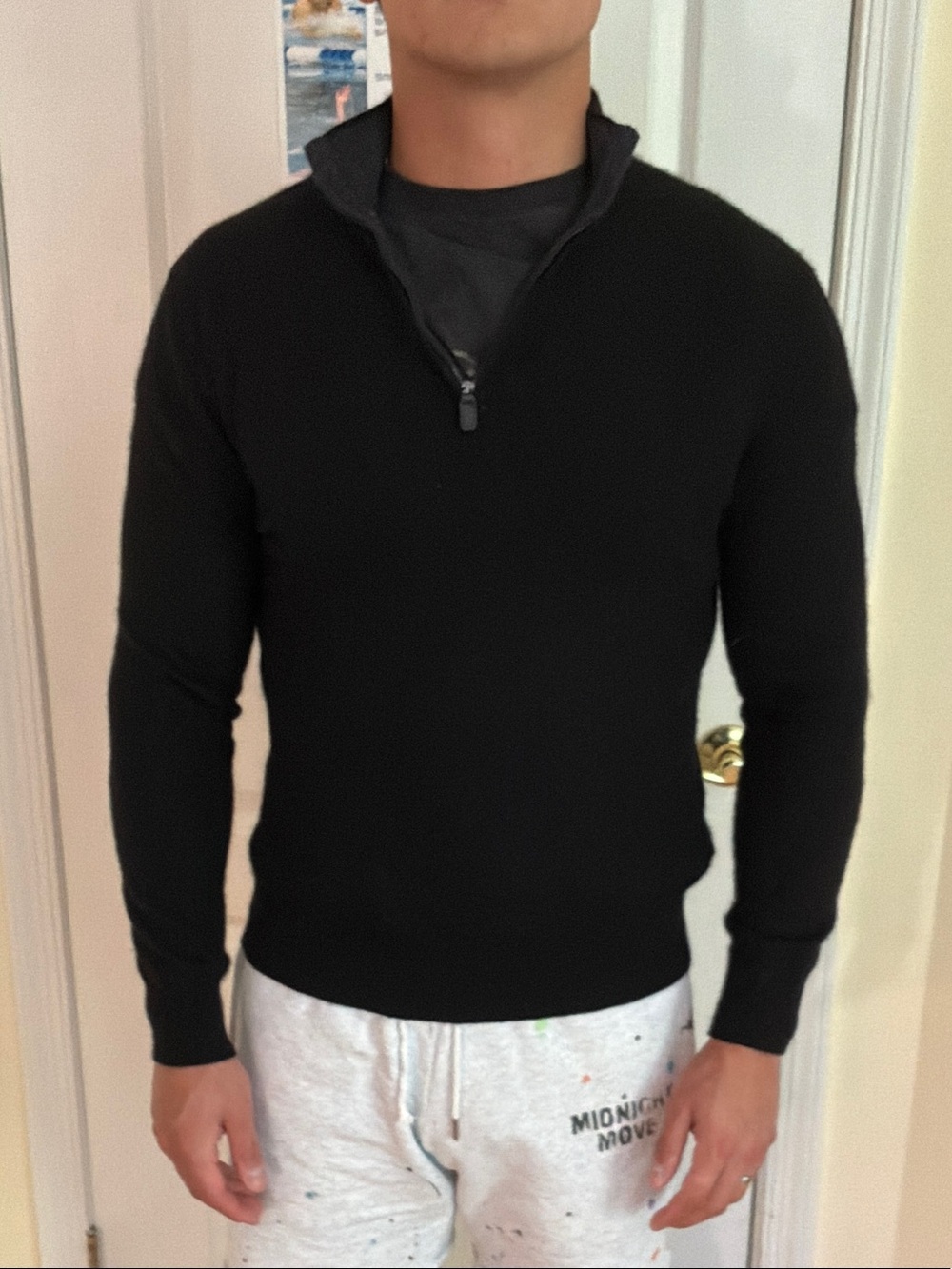 Black Brown 1826 Men's Black Quarter-Zip Sweater 100% cashmere